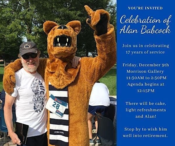 Celebration of Alan Babcocks 17 years of service!, Penn State Harrisburg,  Morrison Gallery, Library Room 101, Middletown, December 9 2022 |  AllEvents.in